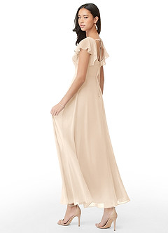 Azazie Bondi Brautjungfernkleider A-Linie Gestreift Chiffon Kleid Alabaster Weiß image4