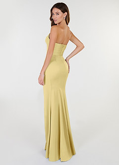 Azazie Yola Bridesmaid Dresses Lemon Sorbet Sheath V-Neck Pleated Stretch Satin Convertible Dress image5