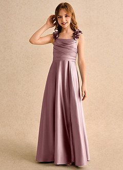 Azazie Rosita Junior Formal vestidos de niña de las flores Vestido de Rosa Polvorienta de Satin Mate de Corte en A con Plisado image6