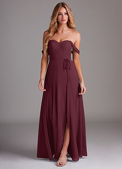 Azazie Aaron Vestidos de damas de honor Vestido de Cabernet de Gasa de Corte en A Convertible con Vestidos sin tirantes image4