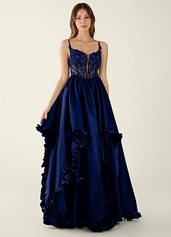 Halley Dark Navy V-neck lace Corset A-line Prom Dress image5