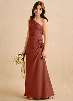 Azazie Sophie Girls Formal Flower Girl Dresses Auburn Sheath One Shoulder Chiffon Dress image4