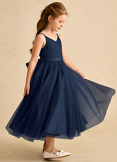 Azazie Patootie Flower Girl Dresses Dark Navy A-Line Spaghetti Strap Tulle Dress image4
