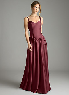 Azazie Evadina Suknie dla druhen Linia A Gorset Satyna elastyczna Do ziemi Sukienka image1