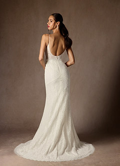 Azazie Lianna Wedding Dresses Diamond White Champagne Mermaid Lace Dress image2