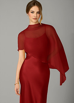 Azazie Jaleesa Robes de demoiselle d'honneur Robe Trapèze en Satin extensible Col Haut Grenade image2