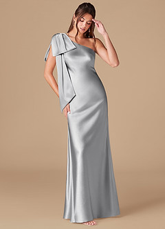 Azazie Capri Bridesmaid Dresses Silver Sheath One Shoulder Metallic Satin Dress image1