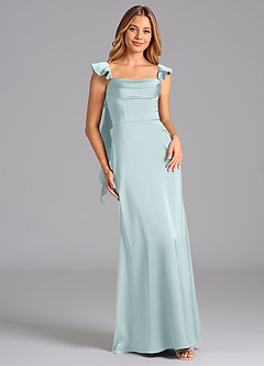 Azazie Adi Bridesmaid Dresses Mist A-Line Pleated Stretch Satin Dress image1