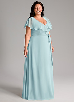 Azazie Lainey Bridesmaid Dresses Sea Glass A-Line with Pockets Chiffon Dress image4
