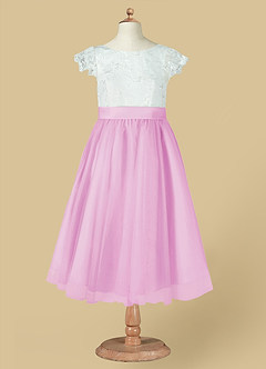 Azazie Vetty Flower Girl Dresses Ivory Candy Pink A-Line Lace Tulle Dress image12