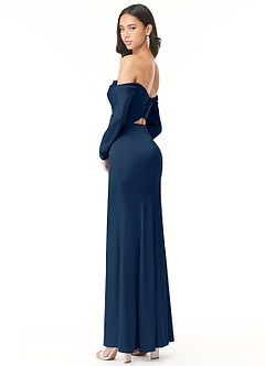 Azazie Hallie Bridesmaid Dresses Dark Navy Sheath Off-The-Shoulder Long Sleeve Stretch Satin Convertible Dress image6