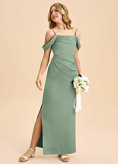 Azazie Saige Junior Matcha Sheath Off the Shoulder Stretch Satin Dress image5