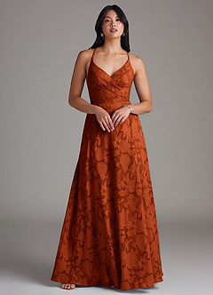 Azazie Davis Bridesmaid Dresses Paprika A-Line Pleated Floral Burnout Dress image3