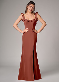 Azazie Callie Bridesmaid Dresses Auburn Mermaid Side Slit Chiffon Convertible Dress image1