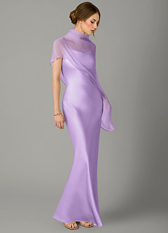 Azazie Jaleesa Bridesmaid Dresses Lilac A-Line High Neck Stretch Satin Dress image3