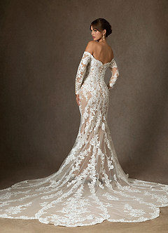 Azazie Empiria Wedding Dresses Diamond White Nude Mermaid Sequins Tulle Dress image3