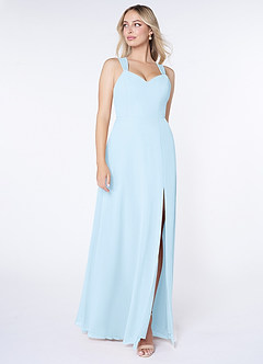 Azazie Jane Bridesmaid Dresses Sky Blue A-Line V-Neck Pleated Chiffon Dress image3