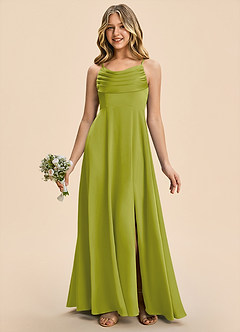 Azazie Gia Junior Lemongrass A-Line Pleated Stretch Satin Dress image4
