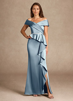 Azazie Dareia vestidos de madre de la novia Vestido de Azul Polvoriento de Satén Elástico de Sirena con Vestidos sin tirantes image1