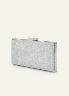 front Elegant Silver Glitter Box Clutch