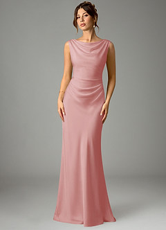 Azazie Kieryn Vestidos de damas de honor Vestido Rosa Empolvado de Satén Elástico de Corte Sirena con Plisado image1