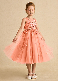 Azazie Lana Blumenmädchenkleider A-Linie ärmellos Matte Satin Kleid Sonnenuntergang image5