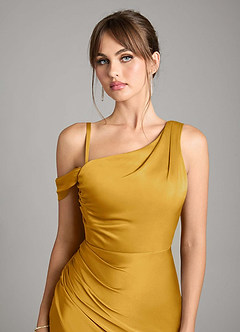 Azazie Madelyn Jurken voor bruidsmeisjes Converteerbaar Jurk van Stretch Satijn met Zeemeermin One-Shoulder Boterbabbelaar image3