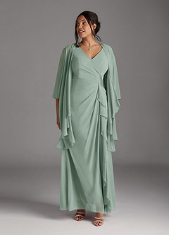 Azazie Manuella Mother of the Bride Dresses Agave A-Line V-Neck Pleated Chiffon Dress image3