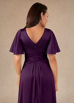 Azazie Emmeline Mother of the Bride Dresses Grape A-Line Pleated Stretch Satin Dress image4