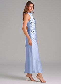 Azazie Evadne Vestidos de damas de honor Vestido de Hielo de Satén Elástico de Corte Recto con Plisado image4