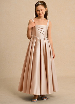 Azazie Mochi Girl vestidos de niña de las flores Vestido de Rosa Inglesa de Satin Mate de Princesa con Plisado image5