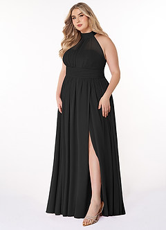 Azazie Iman Bridesmaid Dresses Black A-Line A-Line Ruched Chiffon Dress image3