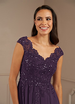 Azazie Amethyst Mother of the Bride Dresses Plum A-Line V-Neck Sequins Chiffon Dress image12