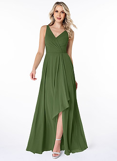 Azazie Calvi Final Sale Olive A-Line Ruched Chiffon Dress image1