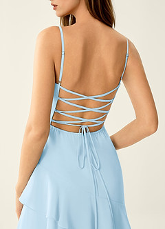 Fiorella Sky Blue Chiffon Ruffled A-line Prom Dress image5