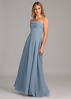 Azazie Lucienne Vestidos de damas de honor Vestido de Azul Polvoriento de Gasa de Corte en A Convertible con Sin tirantes image4