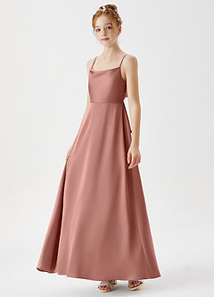 Azazie Shale Junior Rosette A-Line Stretch Satin Dress image2