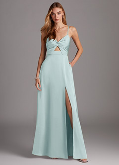 Azazie Jenna Bridesmaid Dresses Mist A-Line Pleated Stretch Satin Dress image2