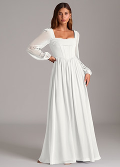 Azazie Maree Brautjungfernkleider A-Linie Korsett Chiffon Kleid Weiß image3