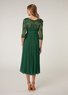 Azazie Tutu Mother of the Bride Dresses Dark Green A-Line Boatneck Lace Chiffon Dress image2