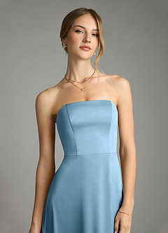Azazie Wren Bridesmaid Dresses Steel Blue A-Line Strapless Stretch Satin Convertible Dress image4