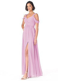 Azazie Lianne Bridesmaid Dresses Candy Pink A-Line Off the Shoulder Chiffon Dress image6