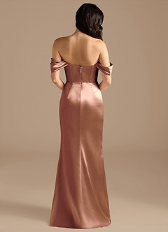 Azazie Lynden Bridesmaid Dresses Bronzer Sheath Off the Shoulder Metallic Satin Convertible Dress image5