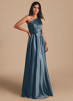 Azazie Charlize Bridesmaid Dresses Twilight A-Line One Shoulder Metallic Satin Dress image3