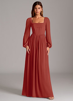 Azazie Maree Bridesmaid Dresses Terracotta A-Line Corset Chiffon Dress image5