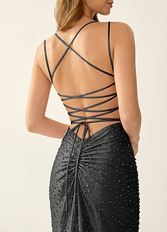 Annika Schwarz Maxikleid aus Stretch-Satin mit V-Ausschnitt, Perlenbesatz und Korsett-Design image6