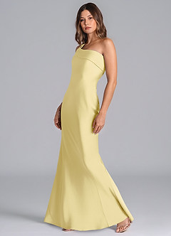 Azazie Driea Bridesmaid Dresses Lemon Sorbet Mermaid One Shoulder Stretch Satin Dress image6