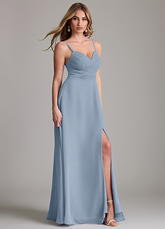 Azazie Terese Bridesmaid Dresses Dusty Blue A-Line Pleated Chiffon Dress image3