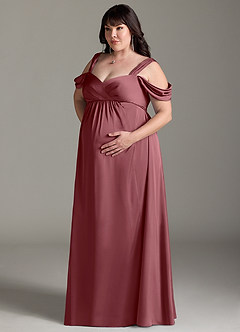 Azazie Rhea Maternity Bridesmaid Dresses A-Line Off-The-Shouler Pleated Stretch Satin Floor-Length Dress image11