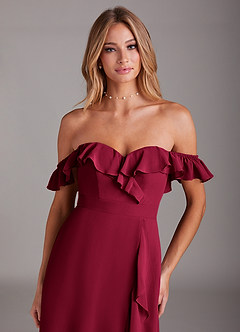 Azazie Lyra Bridesmaid Dresses Burgundy A-Line Chiffon Convertible Dress image9